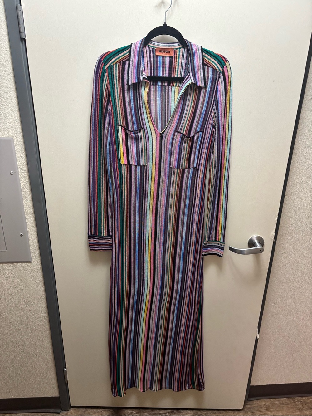 Missoni Vertical Multicolor Stripe Long Sleeve Maxi Dress